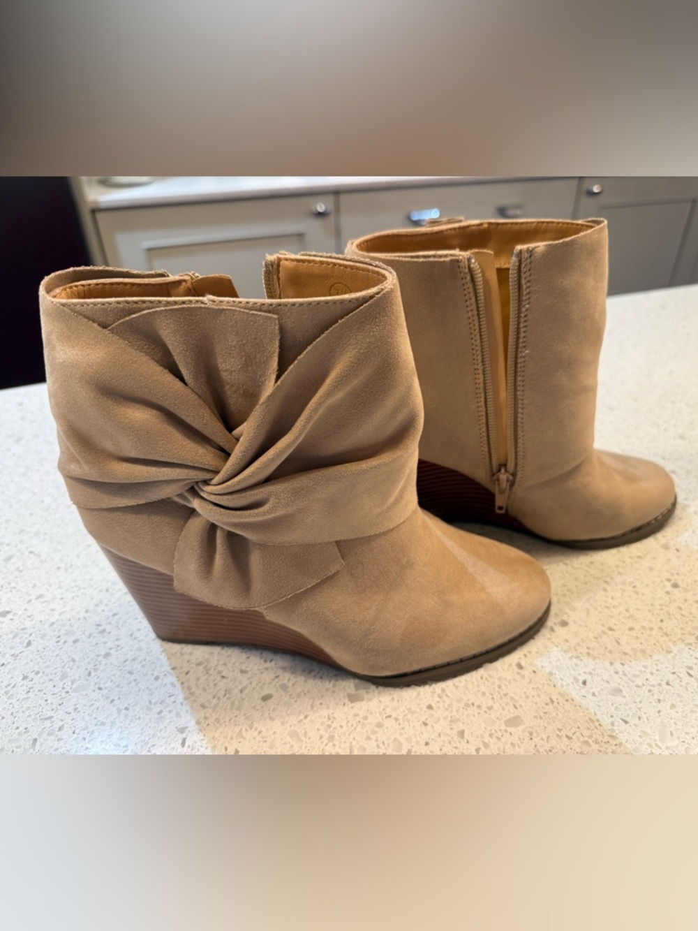 Women's Tan Suede Knot Ankle Boots